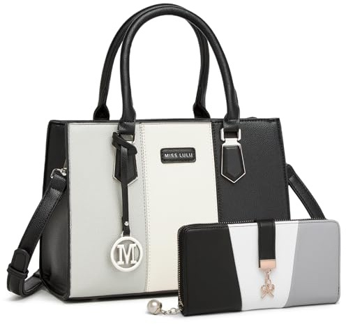 Miss Lulu Damen Handtasche, PU Leder, Farbblock-Design, Schultergurt | 0,59 kg leicht, vier Standfüße und abnehmbarer Schultergurt von 77–127 cm