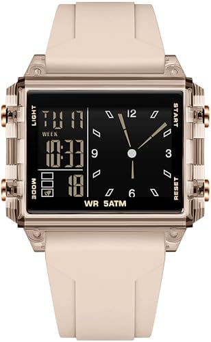 findtime Rechteckige Armbanduhr Sportuhr Digital Analog Silikonarmband Farbige Digitaluhr Herren Damen Teenager Uhr Coutdown Stoppuhr Dualzeit 5ATM Wasserdicht Designer