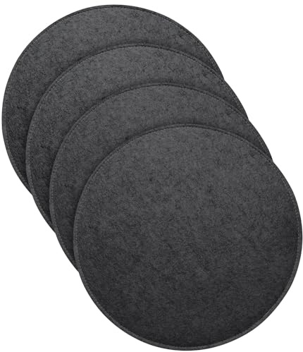 Generisch 4er Set Sitzkissen Filz 35x35 cm Stuhlkissen für Bank & Stühle mit rutschfesten Sitzauflage Bank Sitzkissen Outdoor für drinnen draußen Stuhlkissen (Rund, schwarz, 35 x 35cm)