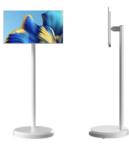 LjyAeono Tv Portatile Mobile, Monitor Intelligente Portatile Da21.5 Pollici, Tv Touchscreen, Smart Tv Mobile Touchscreen Girevole Con Telecamera, Smart Tv Mobile Da Pavimento 128G/White