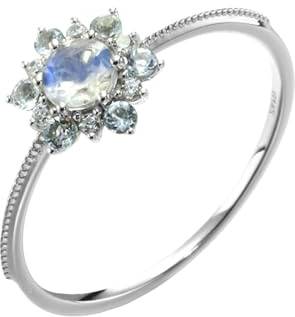 Musihy Damenring Weissgold, 9K Weißgold Ring mit Mondstein und Topas, Größe 57 (18.1)