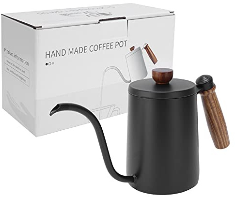 Nikou 600ML Kaffeekanne Holz 304 Edelstahl Kaffee Hand Topf Drip Kaffee Maker Holzgriff Goldene Tasse Extrakt Anwendbar hause Büro (Schwarz 600ML)
