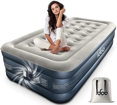 iDOO Luftbett 1 Person, Luftmatratze Selbstaufblasend Gästebett | mit Integrierter Luftpumpe, Aufblasbare Matratze Schnelles Aufblasen/Luftablassen für Camping und Zuhause100x190x46cm