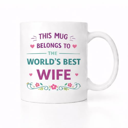 Brew Crew Gifts World's Best Wife Mug, Premium Gloss Ceramic, White, Floral Design, Dishwasher and Microwave Safe, Perfect for Anniversaries, Birthdays, Valentine's Day, Christmas