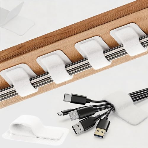 Kabelmanagement Schreibtisch,Kabel Organizer Schreibtisch,Kabel verstecken Langer Kabelbinder,Schreibtischzubehör Ablage,Cable Management Under Desk,25 Paar (25, Weiß)