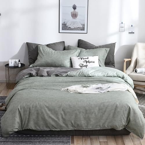 AShanlan Bettwäsche 140x200 Grün Grau Wende Bettbezug mit Kissenbezug 70x90 | ÖKO-TEX Bettwäsche-Sets, Weich & Atmungsaktiv Mikrofaser, Einfarbig Deckenbezug mit Reißverschluss
