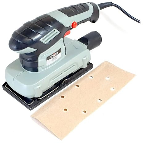 Levigatrice Orbitale Elettrica 150W, Piastra Rettangolare 90x187 mm, 12000 g/min, Levigatrice per Legno e Superfici con Sistema di Aspirazione, Foglio Abrasivo Incluso e con auricolari inclusi