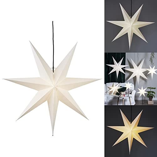 Star Weihnachtsstern Frozen Trading, 3D Papierstern Weihnachten in Weiß, Dekostern zum Aufhängen mit Kabel, E14 Fassung, Ø: 70 cm