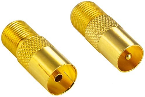 POPPSTAR 2x SAT Adapter Koax Antenne (F-Buchse, 1x auf IEC Antennenstecker, 1x auf Antennenbuchse), Coax Kupplung für Koaxialkabel - Antennenkabel, vergoldet