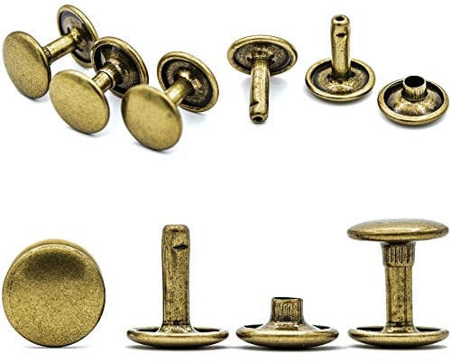 My Belt - 100 Stück Hohlnieten für Leder, Ledernieten 12mm Altmessing, Doppelkappe Nieten, Gürtelnieten Kappe