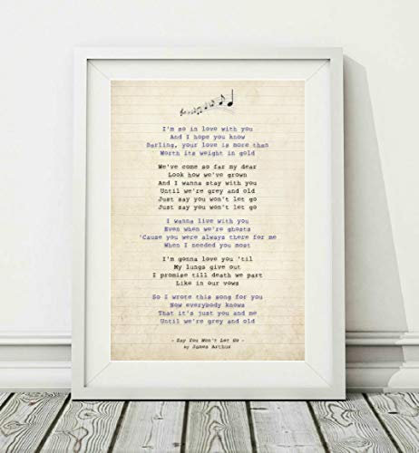 Didymus Co James Arthur Poster mit Songtext Say You Won't Let Go, ungerahmt in den Größen A4 A3 (A4)