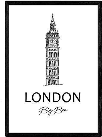 Nacnic Poster London - Big Ben. Blätter mit Denkmälern von Städten. A3 Größe