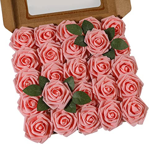 Ruiuzioong Künstliche 25 Stück Rosen Blumen Schaumrosen Foamrosen Kunstblumen Rosenköpfe Gefälschte Kunstrose Rose für Hochzeit Blumensträuße Braut Zuhause Dekoration (Rosa, 25 Stück)