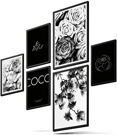 BLCKART Infinity Premium Poster Set COCO Floral Edle Doppelseitige Bilder Schlafzimmer Deko | 2x A3 | 4x A4 (COCO FLORAL BLACK & WHITE | 6er, Ohne Rahmen)