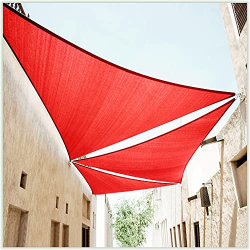 ColourTree 28' x 28' x 28' Red Sun Shade Sail Triangle Canopy Awning Shelter Fabric Cloth Screen - UV Block UV Resistant Heavy Duty Commercial Grade - Outdoor Patio Carport - (We Make Custom Size)