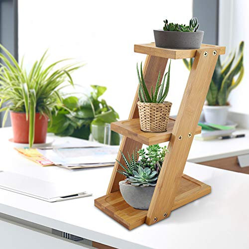 Cocoarm 3 Tier Pflanzenleiter, Mini Holz Pflanzenregal Blumentopf steht für Pflanzen Display Treppe Blumenregal Dekoration für Garten Balkon Patio