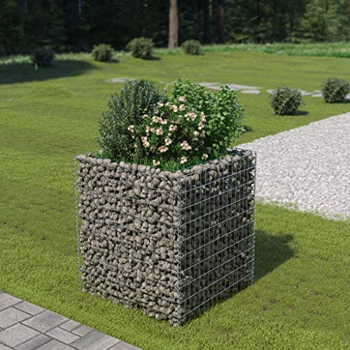 SKM Pot de fleurs, en acier galvanisé, pour gabion, 90 x 90 x 100 cm, argenté