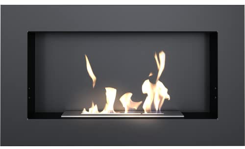 KRATKI Golf Flat Indoor Bioetanol Chimenea de Pared Biocontainer 0,4 l Certificado TÜV Acero Revestido de Polvo Línea de Fuego Longitud 21 cm 37 x 64 cm