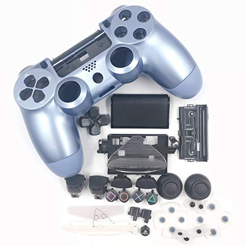 HUAYUWA Kunststoff-Gamecontroller-Gehäuse mit Tasten Ersatzset passend für Playstation 4 Slim 4.0 JDM-040 (V1-Version), Titanblau