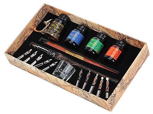 Kalligraphie-Stift-Set, Kalligraphie-Set für Anfänger, handgefertigter Glas-Tauchstift, Holz-Kalligraphie-Stift mit Tintenspitzenhalter(1#)