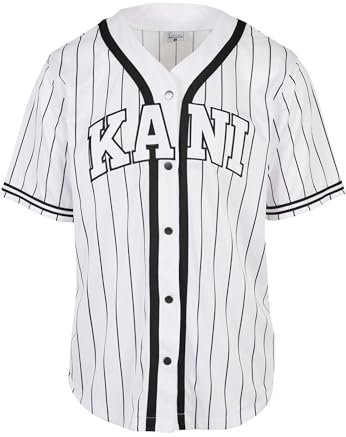 Karl Kani Herren KM221-115-2 Serif Pinstripe Baseball Shirt White, M