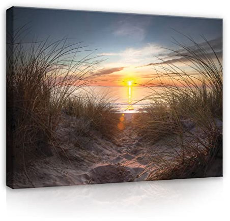 WallArena - Leinwand Bilder - Strand Meer Ostsee Landschaft Natur - 120x80 cm Leinwandbilder - Bild auf leinwand - Wandbild XXL groß Wandbilder für Wohnzimmer Schlafzimmer Wohnzimmerbilder Modern