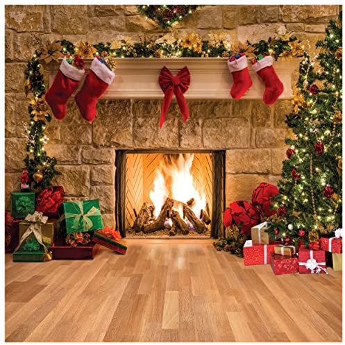 AIIKES 8x8ft Weihnachten Hintergrund Weihnachten Kamin Fotografie Hintergrund 11-209