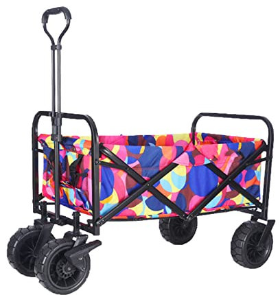 Bollerwagen Faltbar Tragbar mit Abdeckung, Zusammenklappbarer Bollerwagen für den Garten für den Außenbereich, Klappbar Transportkarre Handwagen für Camping Einkaufen Sport, bis 120KG Tragkraft,Rosa