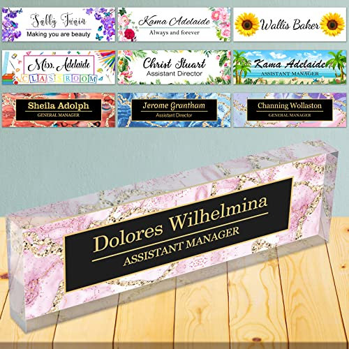 Plaques nominatives pour le bureau Plaque nominative personnalisée pour le bureau Plaque nominative en verre acrylique transparent pour le bureau Décoration de bureau pour femmes hommes, 8 x2.5