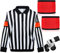 HICARER Eishockey Langarm Gestreiftes Schiedsrichterhemd Herren Offizielles Schiedsrichterkostüm Schwarz und Weiß Streifen Schiedsrichterhemd Reißverschluss Kragen Impire Jersey Orange Rot Armbänder