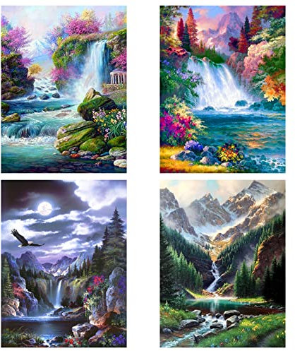 SupLetsico Diamond Painting, 4 Stück 5D Diamant Painting Bilder, Landschaft Diamant Malerei für Erwachsene Full Drill DIY Kristall Set, für House Wall Dekoration(30x40cm)