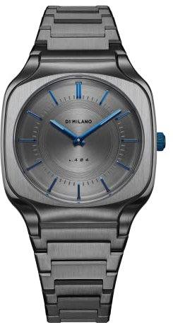 D1 Milano Herren-Armbanduhr SQBJ02, quadratisches Armband, 37 mm, Titan, Grau, Armbandtyp: