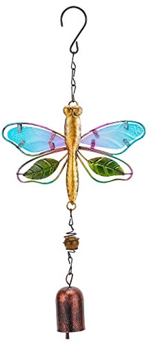 GORGECRAFT Dragonfly Wind Chime Metal Glass Music Wind Bell Romantic Colorful Dragonfly Shaped Hanging Ornaments with Chime for Home Garden Patio Yard Car Party Indoor Outdoor Decorations Gift