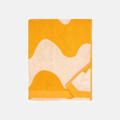 MARIMEKKO Lokki Frottee-Badetuch (gelb) – Wellen gemusterte Badetücher – 149,9 x 71,1 cm