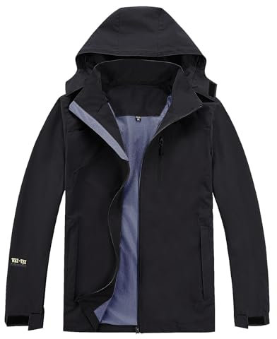 Ynport Crefreak Uomo All’Giacca Antipioggia Impermeabile Cappotto Impermeabile Traspirante Tuta Antivento con Cappuccio Staccabile e Tasca con Cerniera, Nero, M