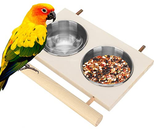LASIEYO Lot de 2 gamelles pour oiseaux avec support en acier inoxydable pour cage perroquet, mangeoire en eau pour perruches, conures, calopsittes, pinsons