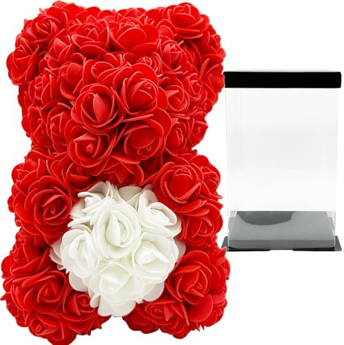 SECALIFE Red Rose Bear Women Gifts for Valentine's Day, Mother's Day, Wedding, Anniversary's, Rose Teddy Bear Flower Bear Red Rose Bear in Clear Gift Box