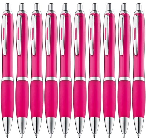 ZENSCRIBE® Ergonomische Kugelschreiber 10 Stück, Premium Kugelschreiber Set Hochwertig, Rutschfester Kulli für einfaches & weiches Schreiben, Blauschreibender Kugelschreiber Pink