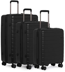 ANTLER Luggage Set of Black Hard Shell Suitcases with 4 Double Spinner Wheels & Expander Zip - Cabin, Medium & Large - Lightweight Suitcases for Travel - TSA Approved Locks - Stamford 2.0 Suitcase