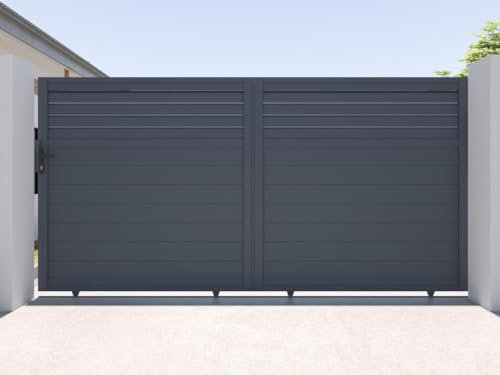 Vente-unique-Gartentor Schiebetor mit Torantrieb - 374 x 180 cm - Aluminium - Anthrazit - VIAZO