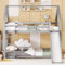 Cama de matrimonio para niños, cama litera con tobogán y escalera, habitación de los niños litera alta doble (gris-2)