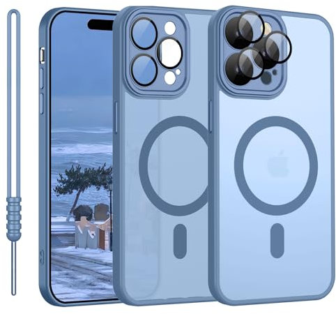 iPhone 15 Pro Hülle mit MagSafe, Hanyhülle iPhone 15 Pro Magnetisch Leicht Dünn Matte Touch Kameraschutz, Kratzfeste Anti-Gelb Rutschfest Kratzfest Schutz Stoßfest Hülle für iPhone 15 Pro Hell Blau