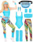BIQIQI 80er Jahre Outfit Damen Set Retro Trainingsanzug Kostüm 80s 90s Kleidung Kostüm Accessoires Clothes Trikot, Leggings, Stirnband, Armbänder, Beinwärmer, Ohrringe, Gürteltasche