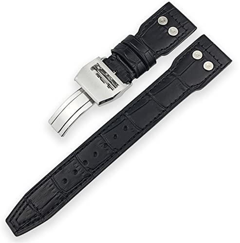 SERDAS 20mm 21mm 22mm CALF Leder Armband geeignet für Iwc markieren DER KLEINE PRINZ Groß Spitfire TimeZone Watch Zubehör schwarz(Black black bamboo,21mm)
