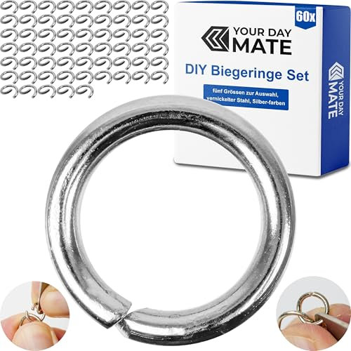 DIY Biegeringe, Ø 8 mm innen, 60 Stück, veredelter Stahl, Silber-farben, Metallringe Schmuckherstellung, O-Ring Schlüsselanhänger, Anhänger Schlüssel, offene Kettenringe Armband, Rundspaltringe Ösen