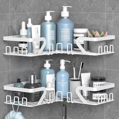 Kegii Shower Caddy Corner with Soap Holder, Shower Storage No Drilling, Corner Bathroom Shelves Storage, White