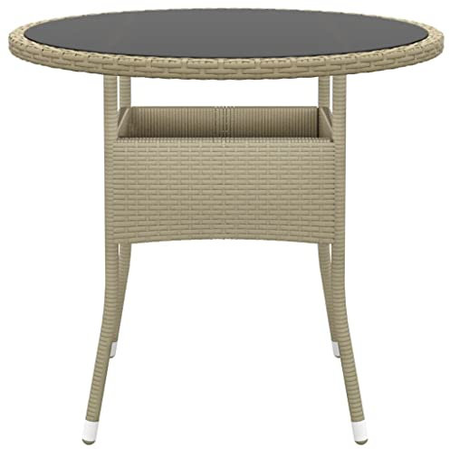 Hovothy Garten-Esstisch Runde Gartentisch Teetisch Multifunktionalen Couchtisch für Essen im Freien für Terrasse Hinterhof oder Garten Gartenmöbelstück Eleganten Design Beige 80x75 cm