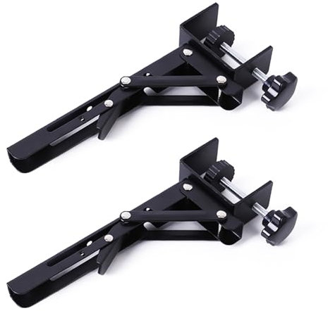 DHSWNNG Pack of 2 Keyboard Tray Clamp Bracket 10 Inch Stainless Steel Folding Shelf Bracket Adjustable C-Clamps Foldable Table Extension for Table DIY Office Desk