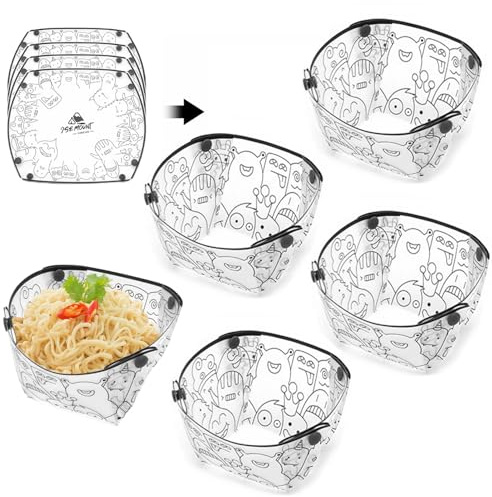 MIUPOO Collapsible Bowl Set,Portable Mess Kit,Food Grade Material Free Folding Bowl for Lunch Family Picnic,7×5.5×3.5 Inches,4 Pieces.