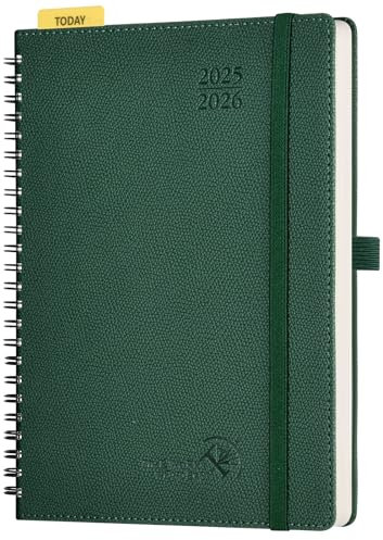 POPRUN Kalender 2025 2026 Horizontale Wochenplaner (Aug.2025-Dez.2026) – Ringbuch mit Softcover, ca. A5 (22x16,5 cm),17-Monate-Terminplaner 1 Woche 2 Seite, Armeegrün